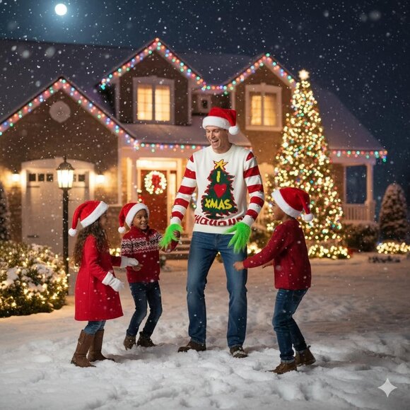 Women’s Christmas Sweater Cute Ugly Striped Knit Long Sleeve with Hat Gloves - Picture 5 of 6